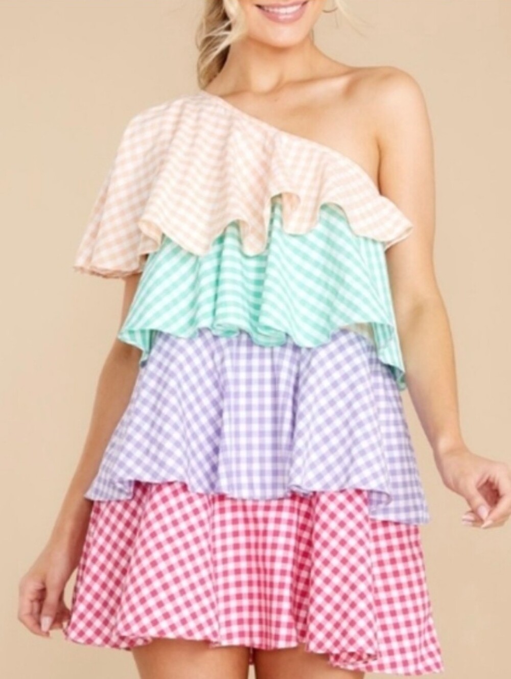 Sundress LENA Lena Preppy Gingham Check Multicolored Ruffle Mini Dress XS/S